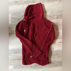 Red button up sweater